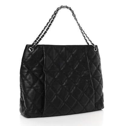 Chanel Calfskin Double Stitch Large Hamptons Shopping Tote Black 3 of 10