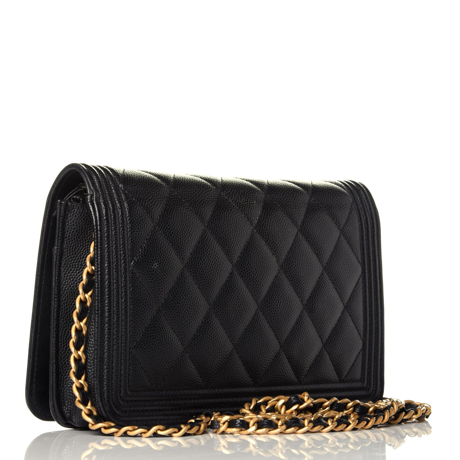 Chanel Caviar Quilted Boy Wallet On Chain WOC Black 3 of 9