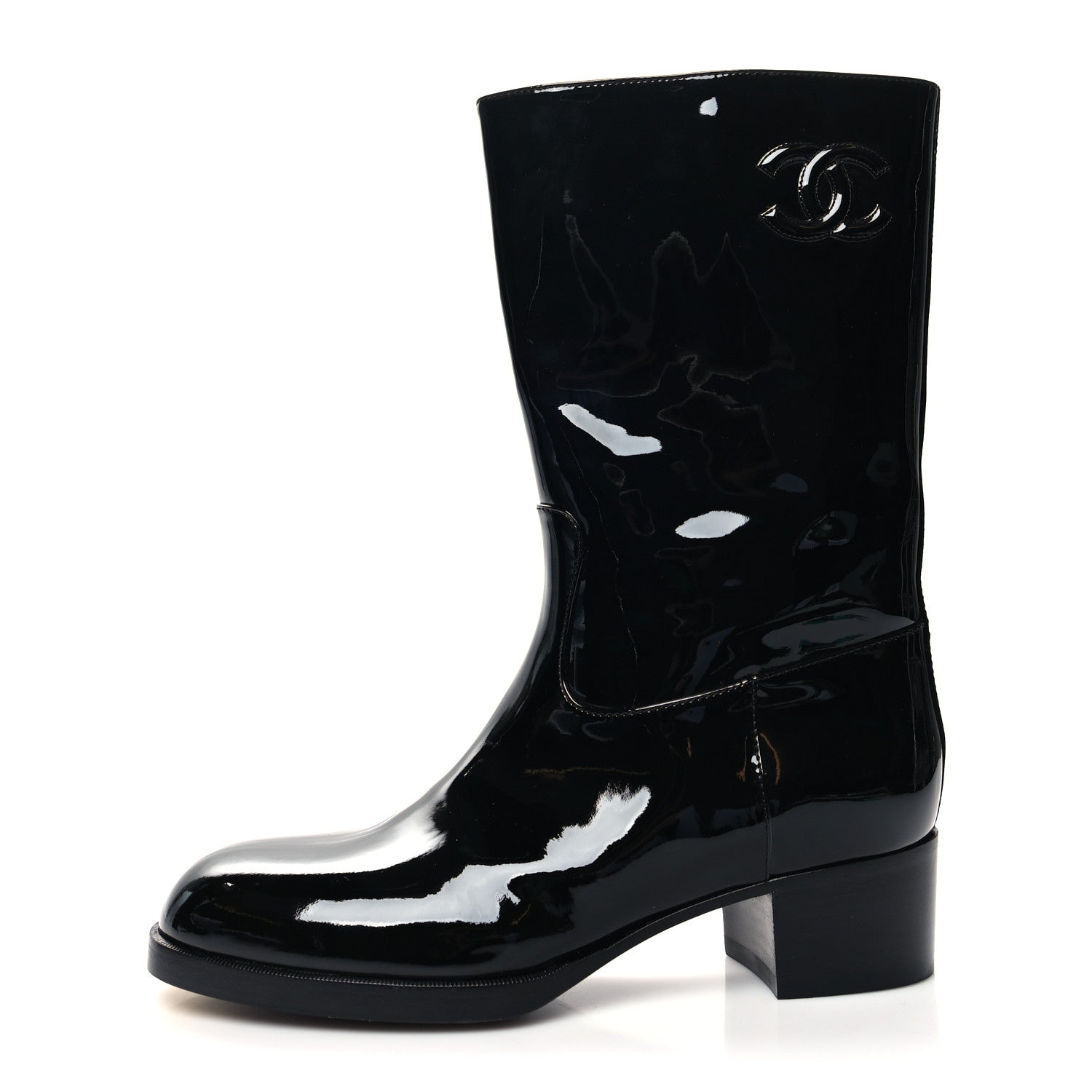 Chanel Patent CC Mid Calf Boots 40 Black 1 of 7