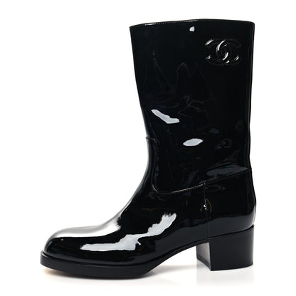 Chanel Patent CC Mid Calf Boots 40 Black 1 of 7