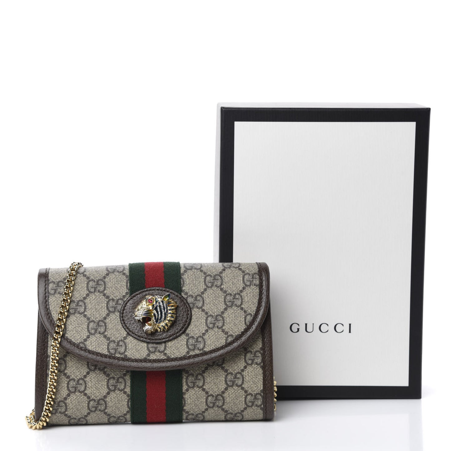 GG Supreme Monogram Web Mini Rajah Slim Flap Shoulder Bag Beige New Acero