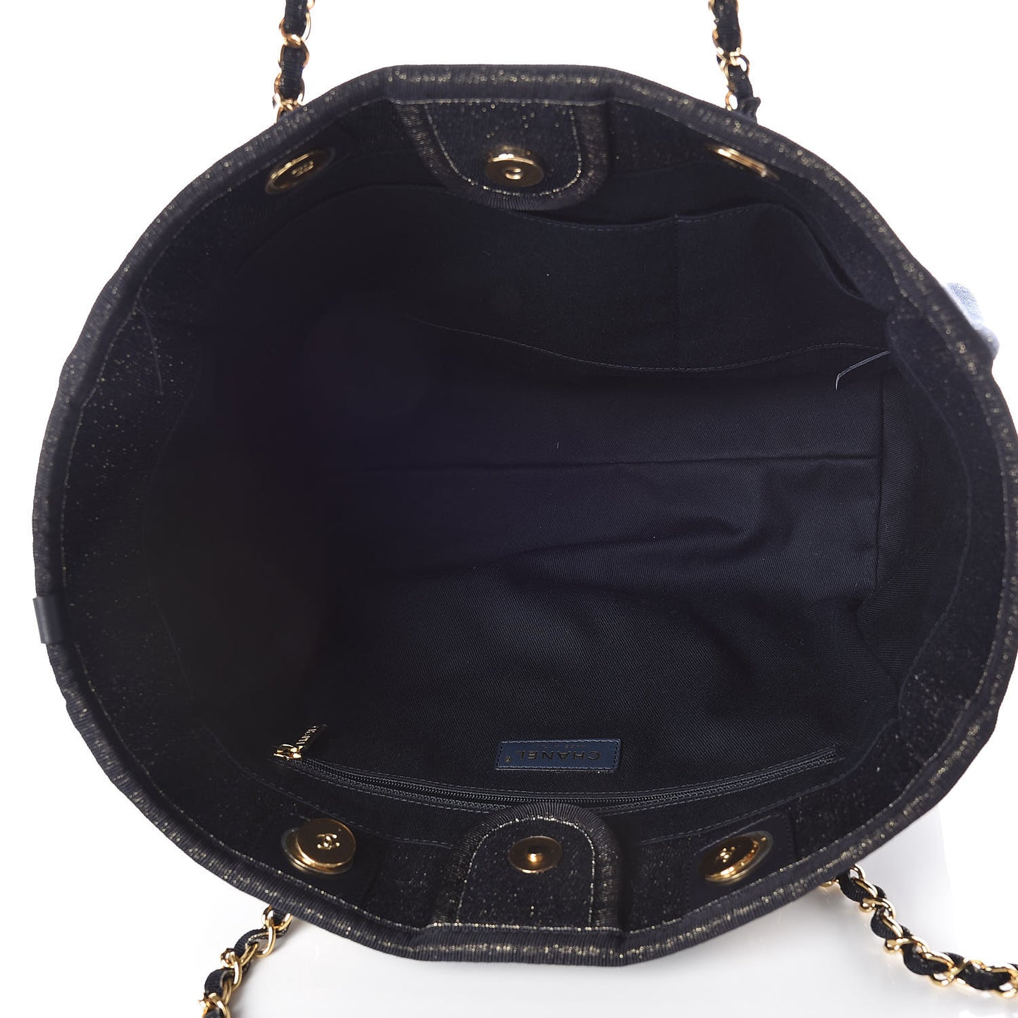Lurex Canvas Small Deauville Tote Navy Blue Gold