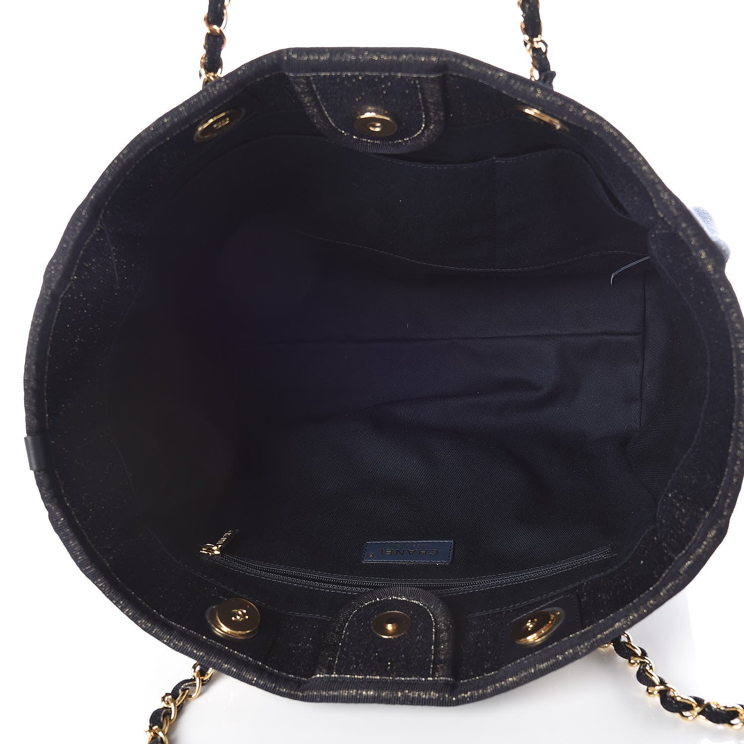Chanel Lurex Canvas Small Deauville Tote Navy Blue Gold 5 of 10