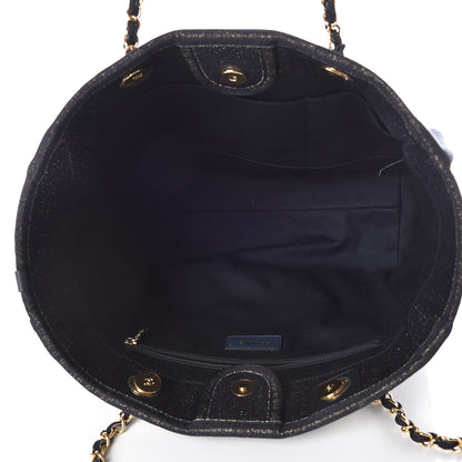 Chanel Lurex Canvas Small Deauville Tote Navy Blue Gold 5 of 10