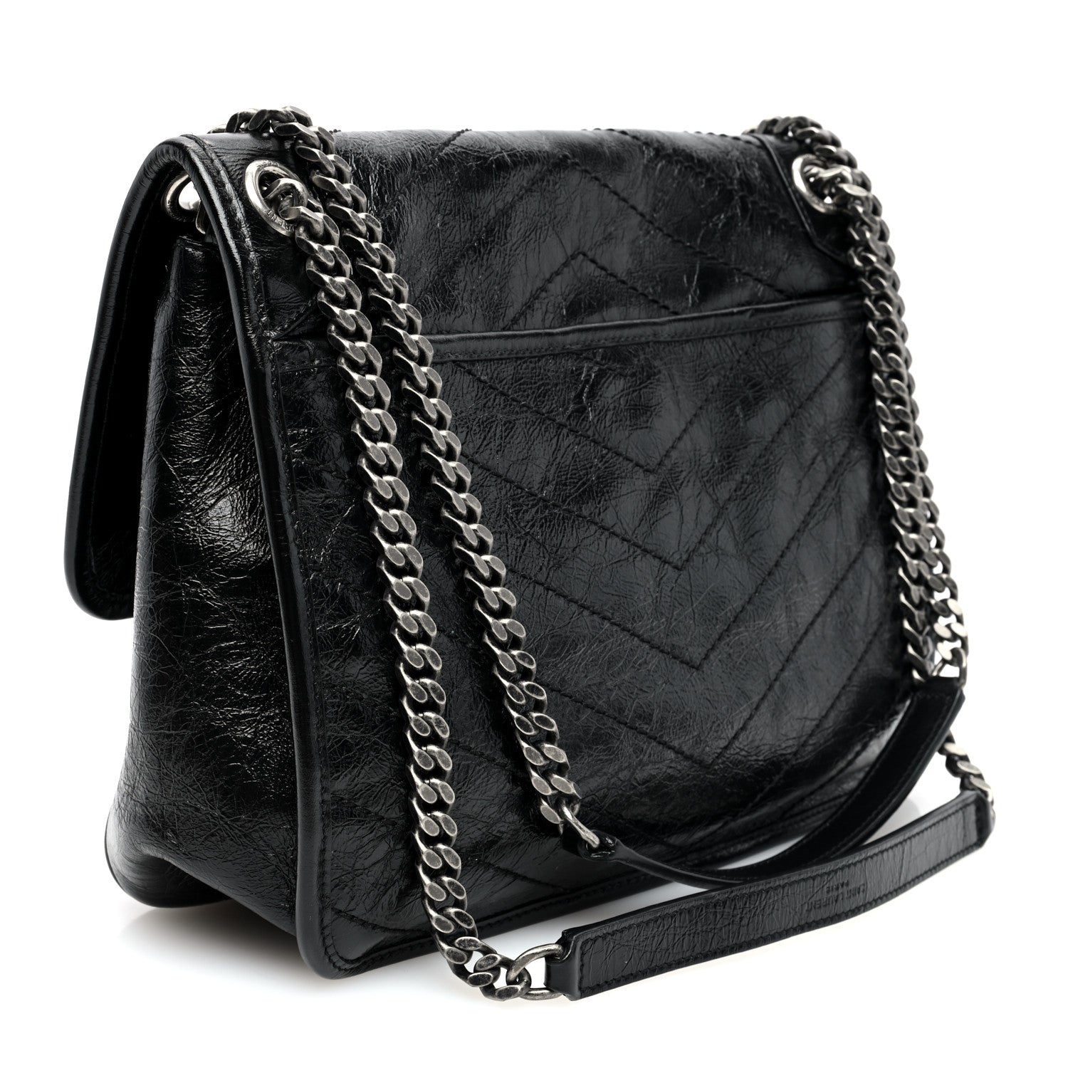 Saint Laurent Crinkled Calfskin Matelasse Monogram Medium Niki Chain Satchel Black 3 of 9