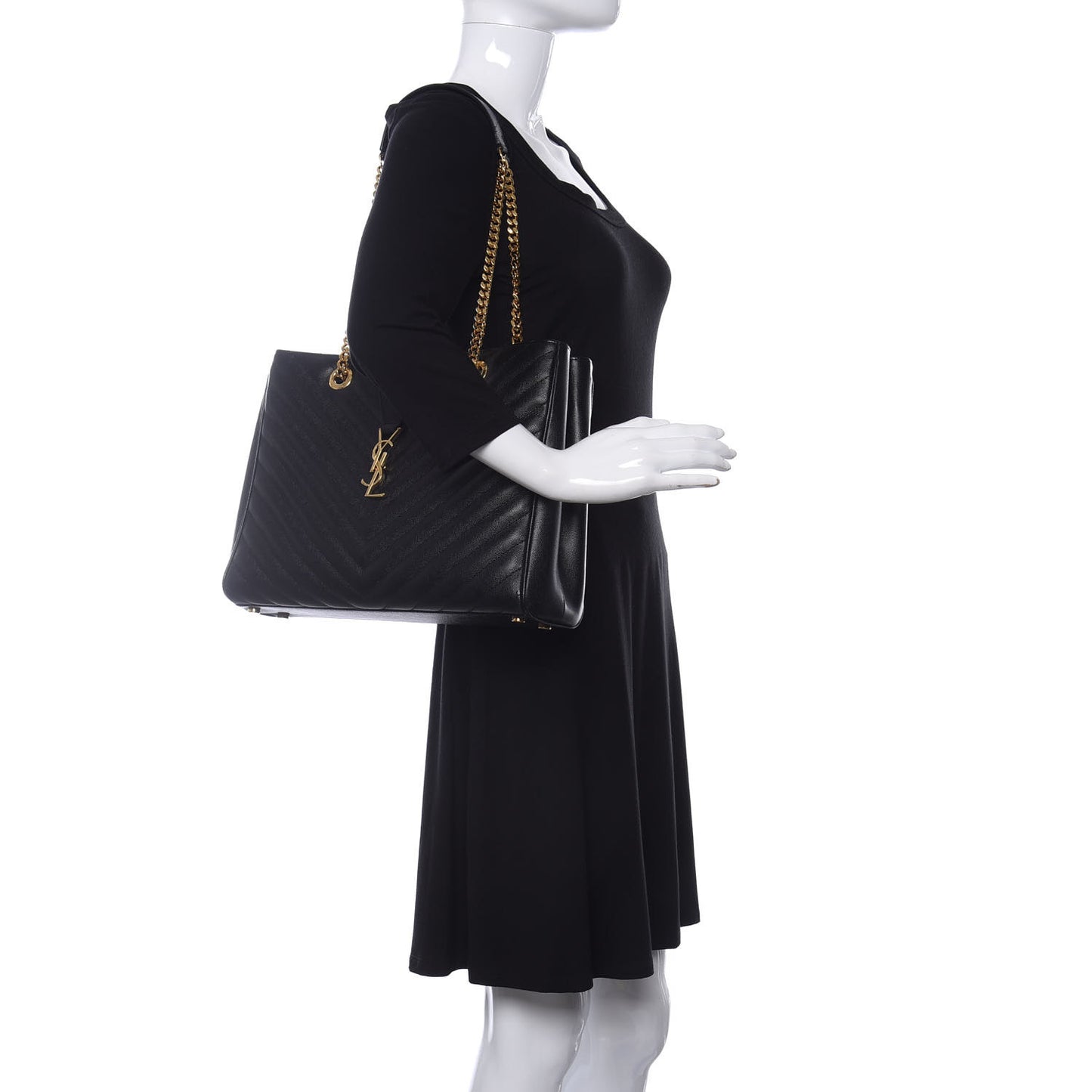 Grain De Poudre Matelasse Chevron Monogram Shopping Bag Black