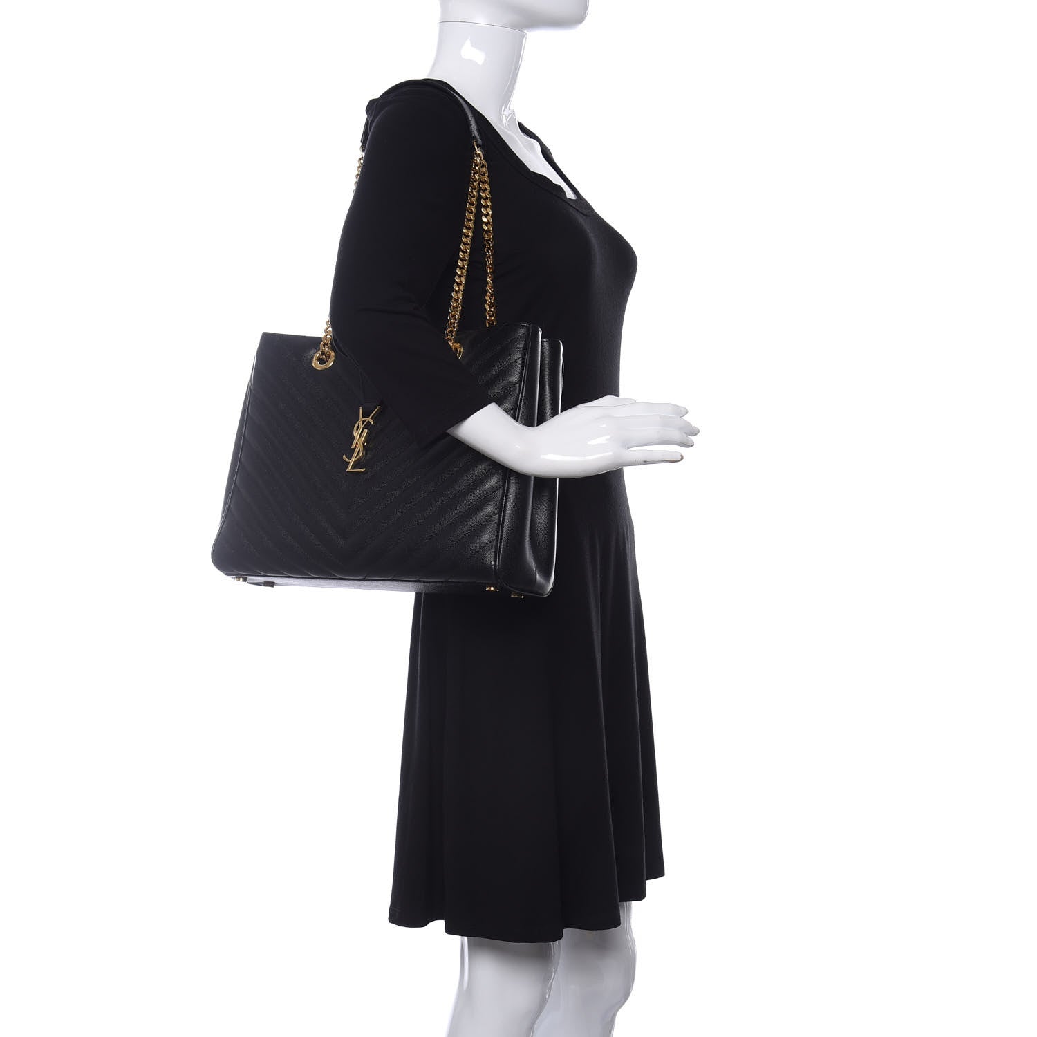 Saint Laurent Grain De Poudre Matelasse Chevron Monogram Shopping Bag Black 2 of 10