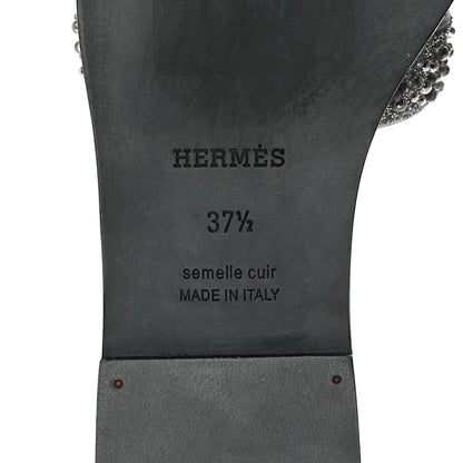 Hermes Velvet Goatskin Crystal Beads Oran Sandals 37.5 Gris Argente 6 of 8