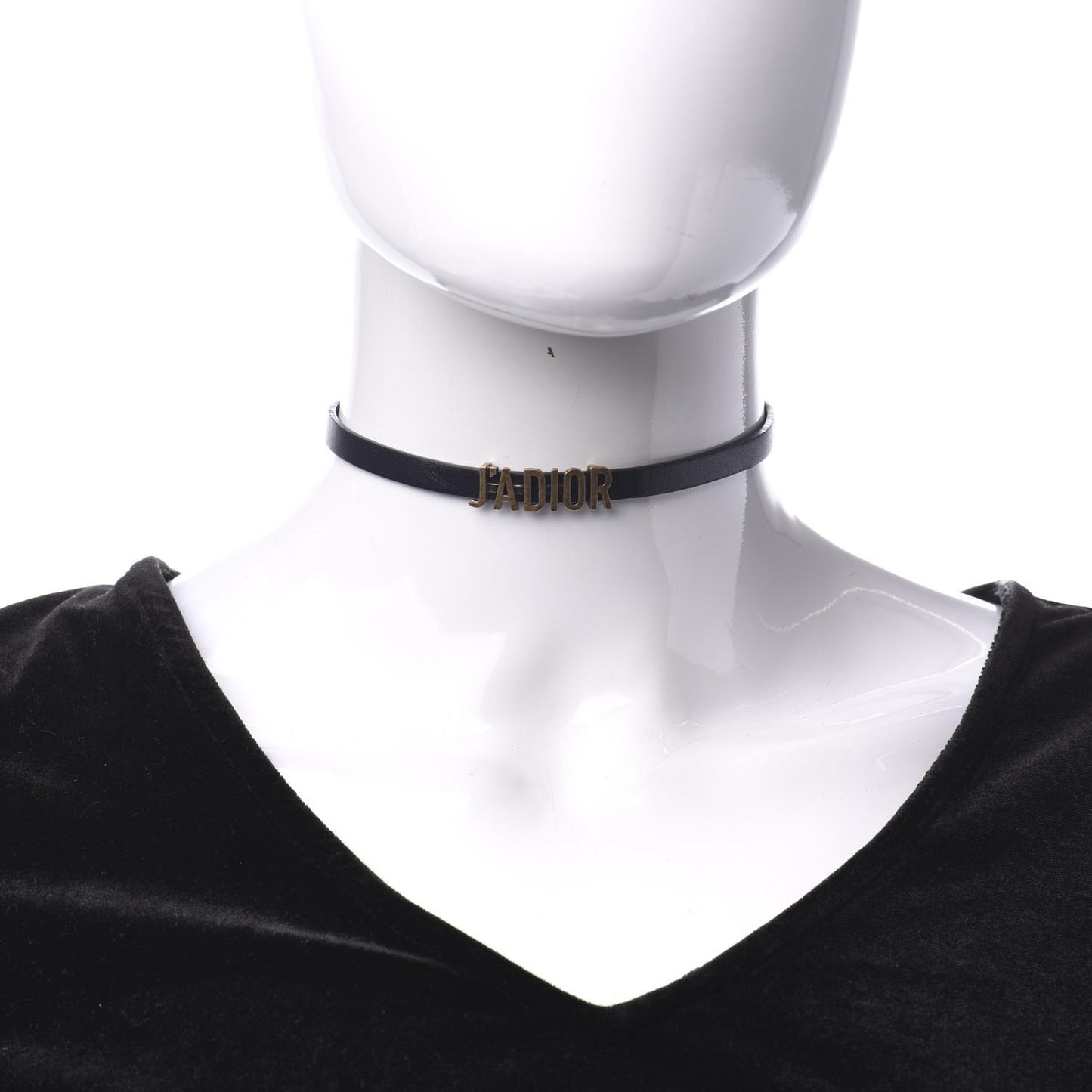 Calfskin J'Adior Logo Choker Necklace Black