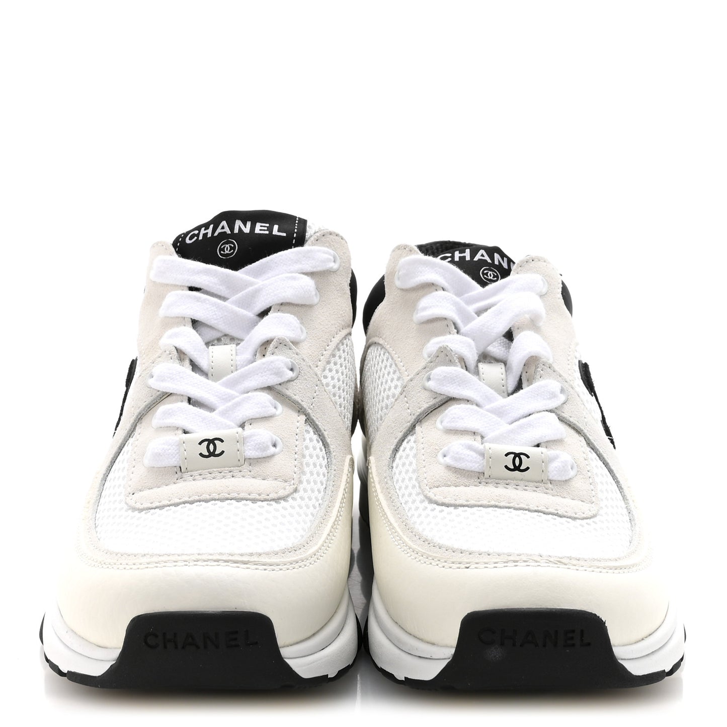 Mesh Suede Grained Calfskin Womens CC Sneakers 36 White Black