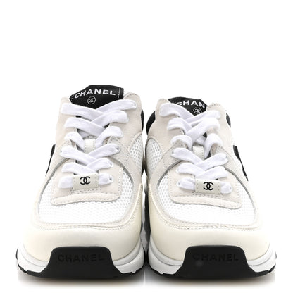 Chanel Mesh Suede Grained Calfskin Womens CC Sneakers 36 White Black 3 of 10