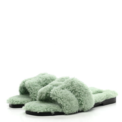 Hermes Woolskin Oran Sandals 36.5 Vert D’Eau 3 of 8