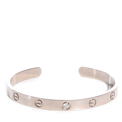 Cartier 18K White Gold 1 Diamond LOVE Cuff Bracelet 18 1 of 5
