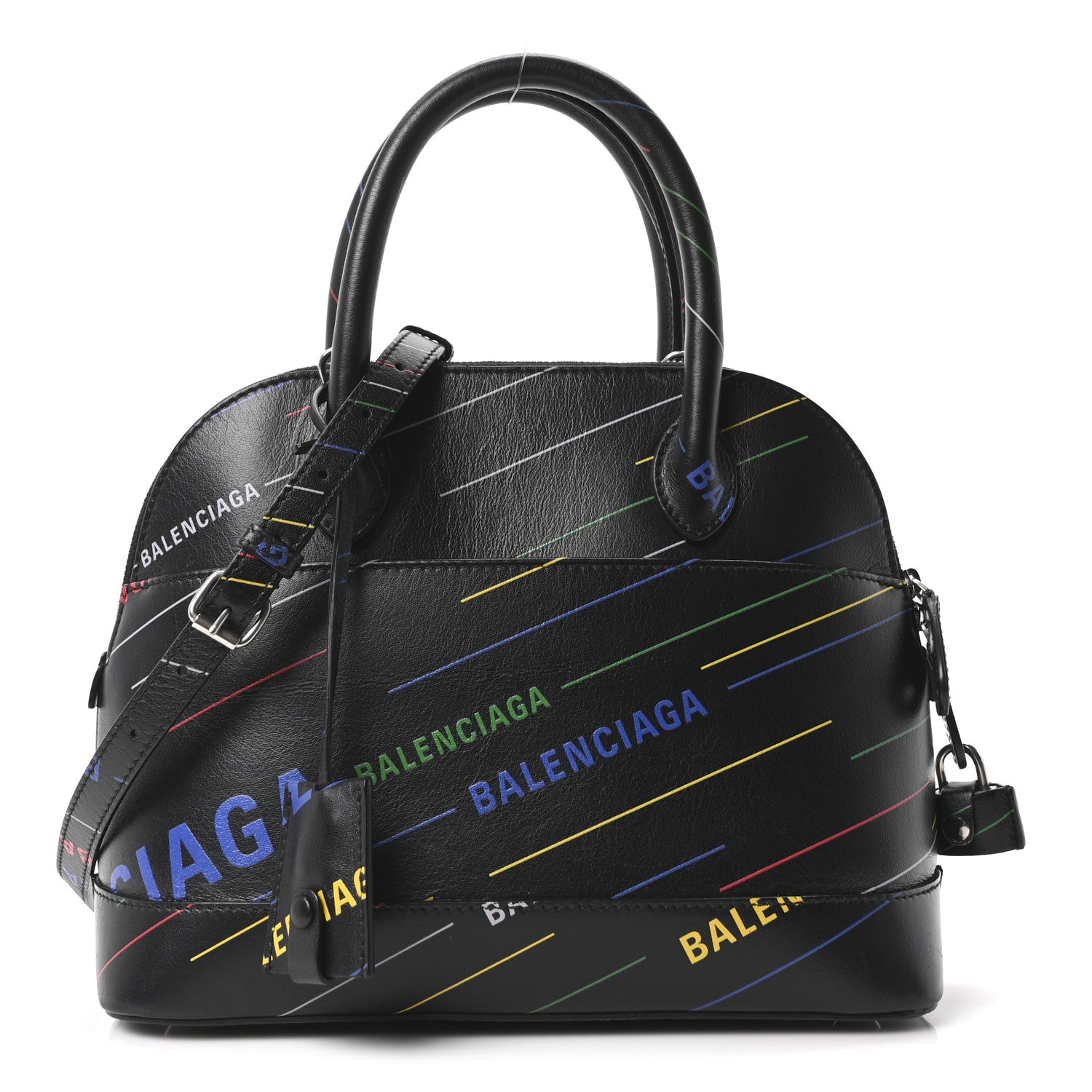 Balenciaga Calfskin Logo Print S Ville Top Handle Bag Black Multicolor 1 of 10