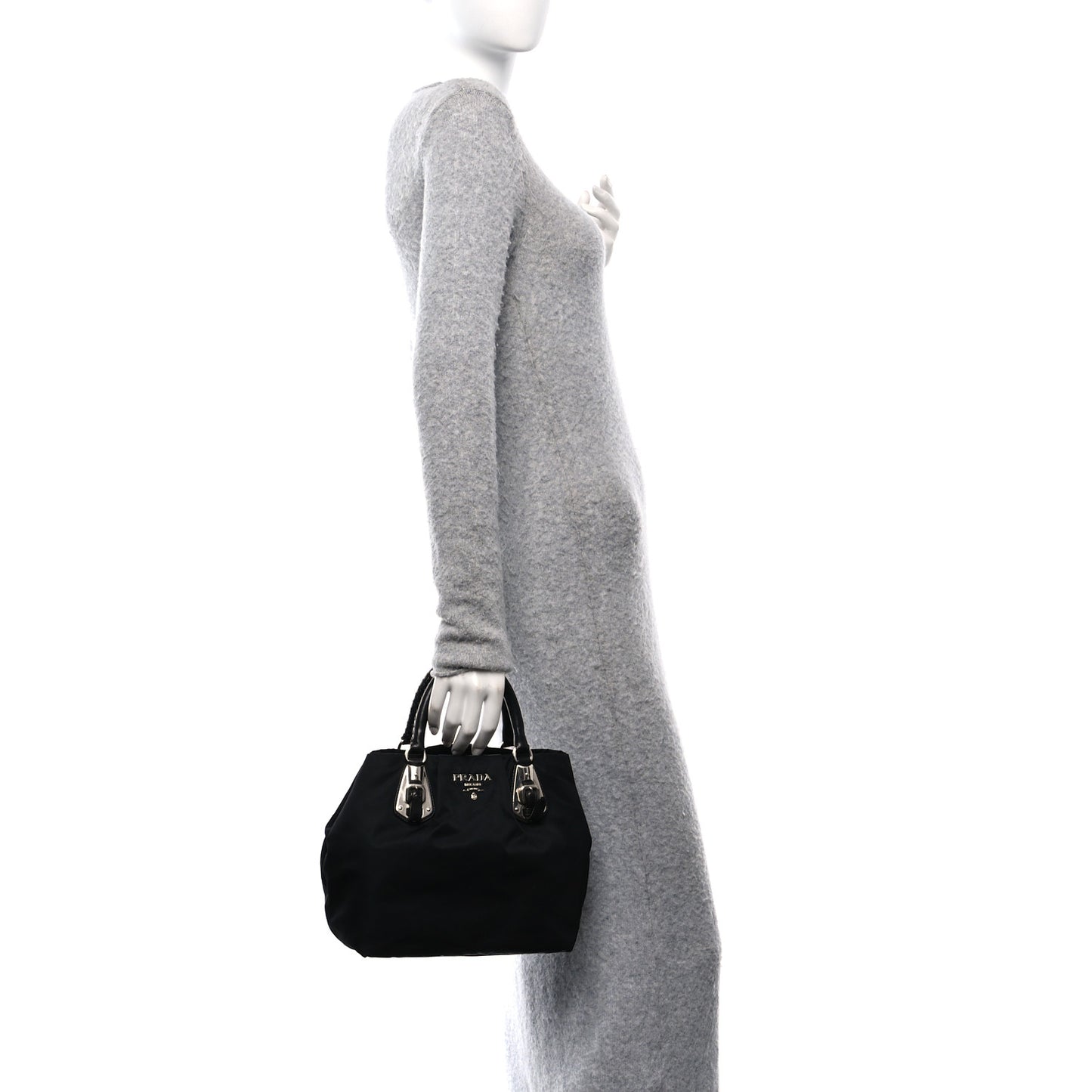 Tessuto Nylon Nappa Braided Top Handle Bag Black