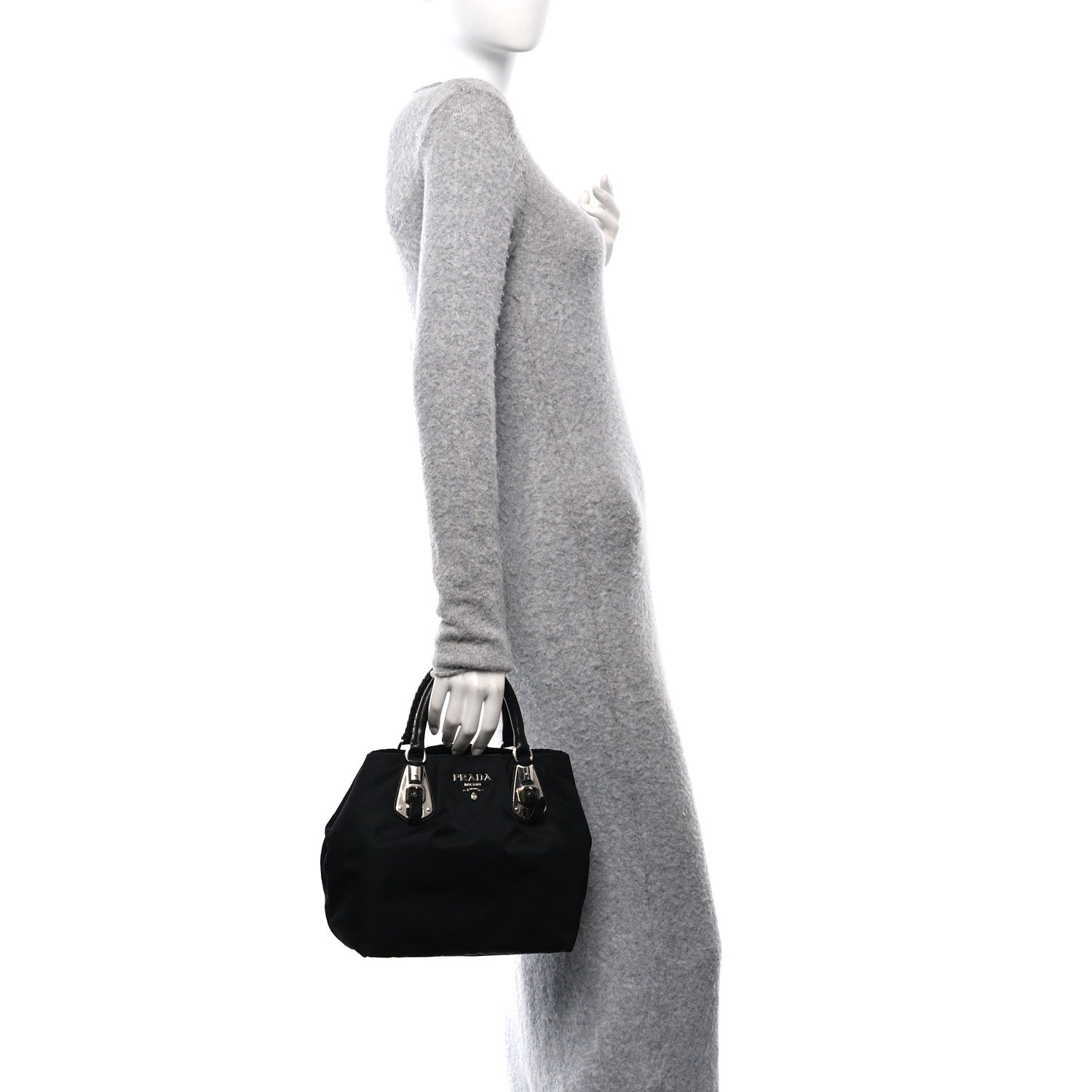 Prada Tessuto Nylon Nappa Braided Top Handle Bag Black 2 of 10