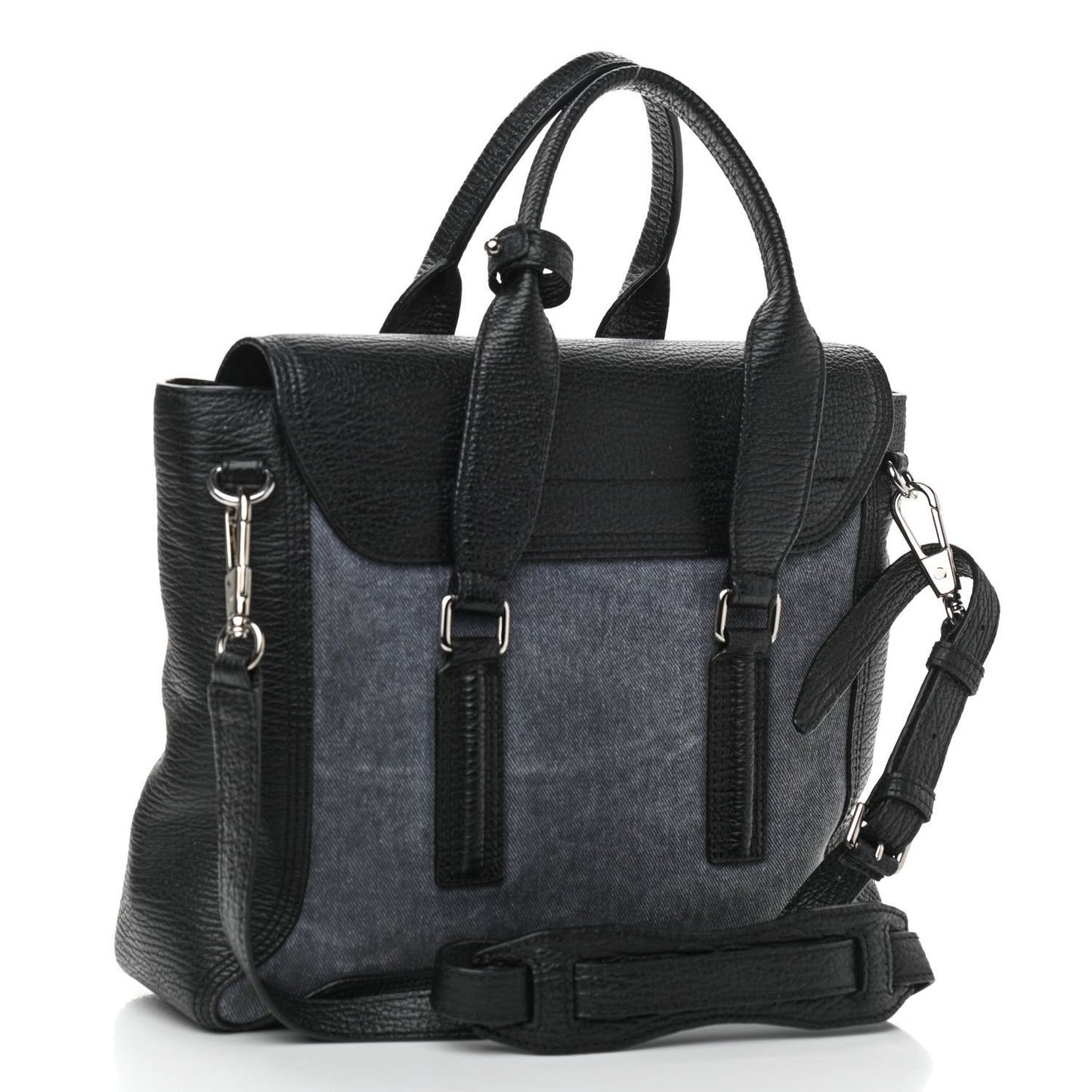 Textured Calfskin Denim Medium Pashli Satchel Black