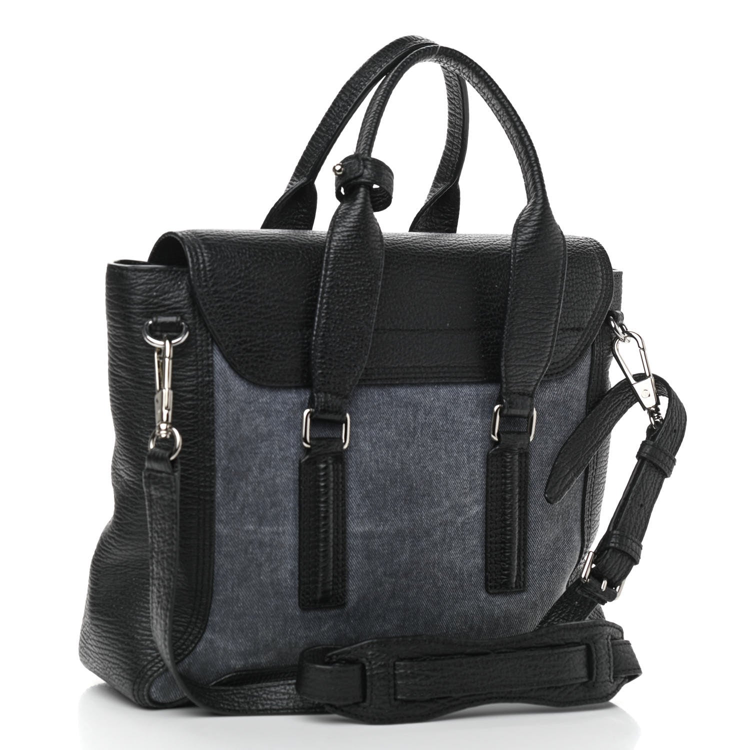 3.1 Phillip Lim Textured Calfskin Denim Medium Pashli Satchel Black 3 of 12