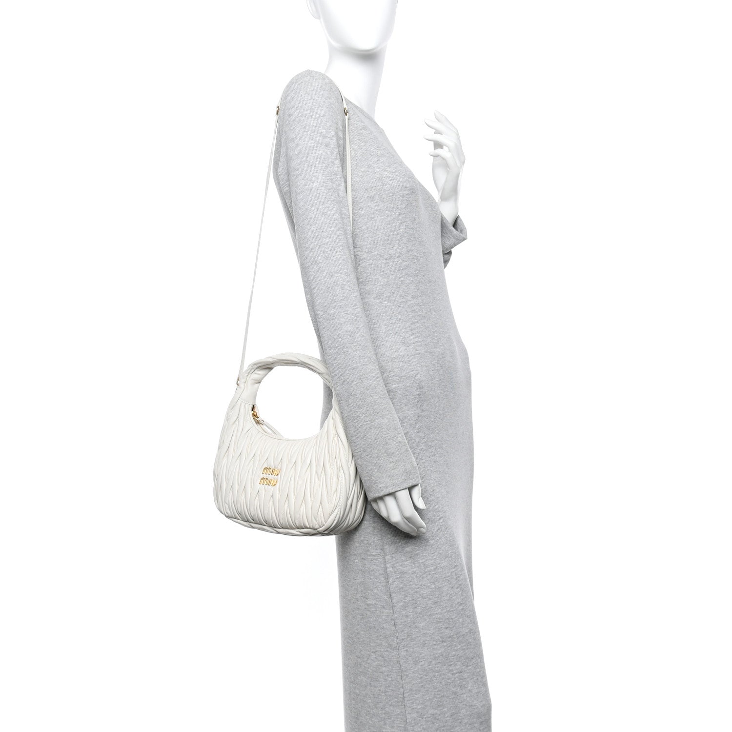 Miu Miu Nappa Matelasse Regular Wander Hobo White 2 of 11