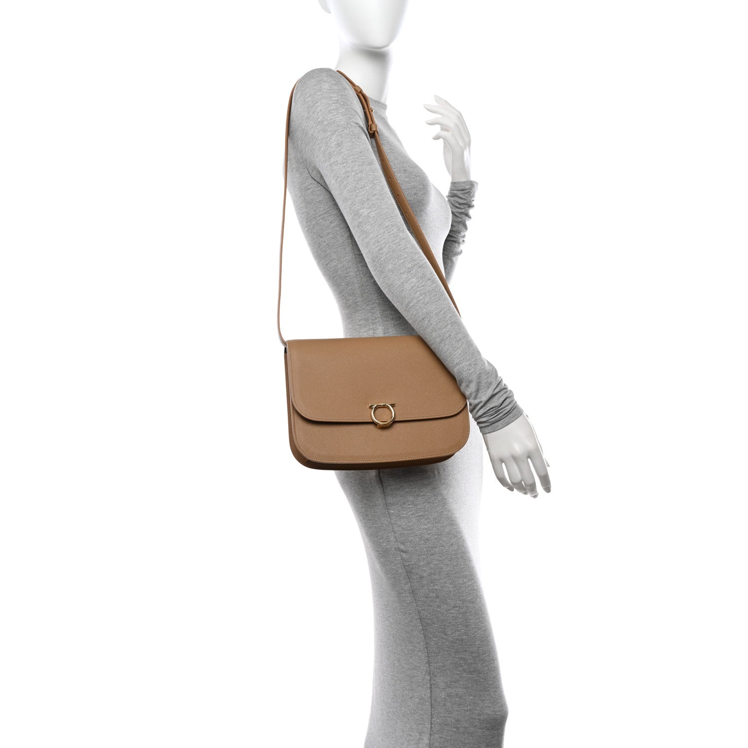Salvatore Ferragamo Hammered Calfskin Round Gancini Crossbody Bag Camel 2 of 10
