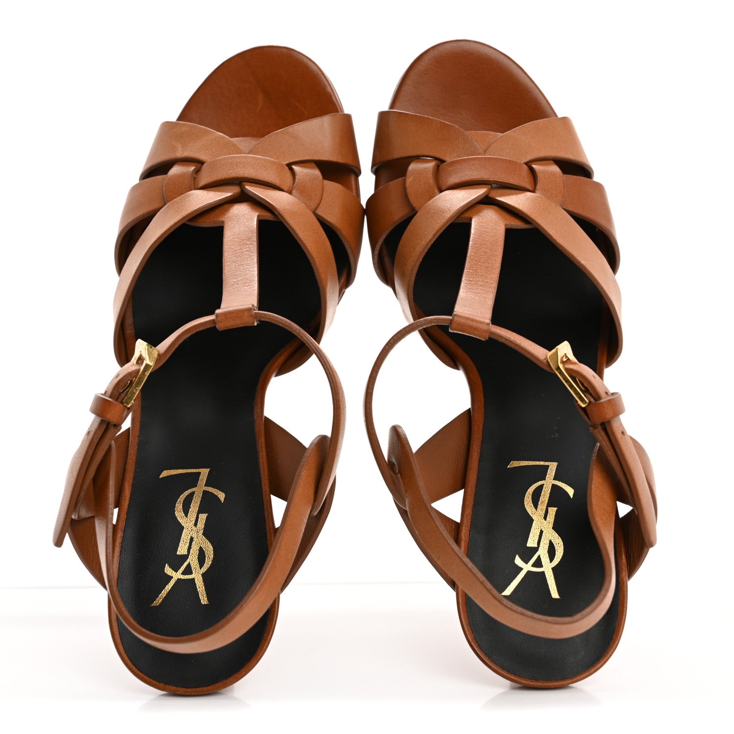 Saint Laurent Calfskin Tribute 75 Platform Sandals 37 Amber 2 of 10
