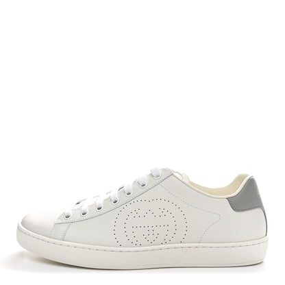 Gucci Calfskin Interlocking G Perforated Womens Ace Sneakers 38.5 White Grey Sky 1 of 11