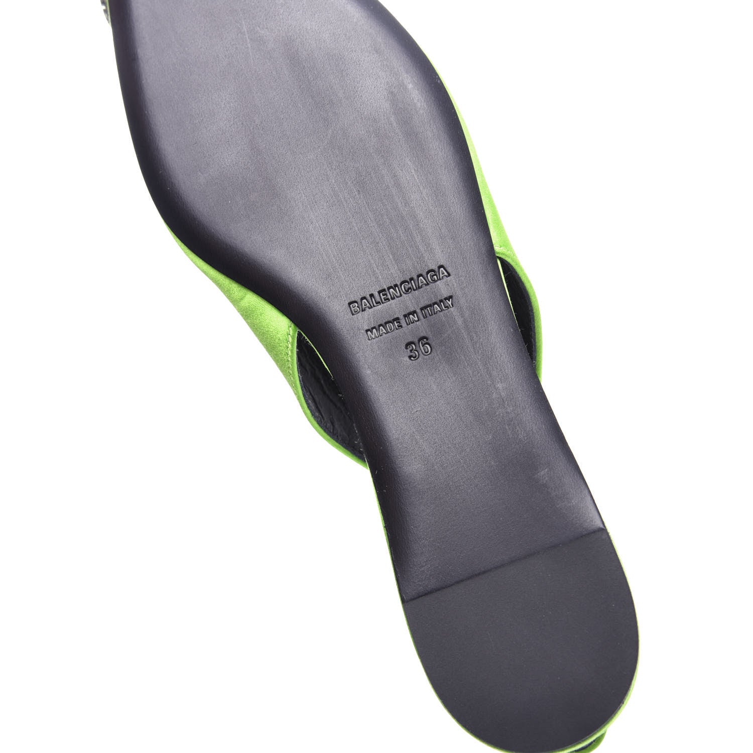 Balenciaga Satin BB Knife Pointy Toe Slingback Flats 36 Neon Green 9 of 10