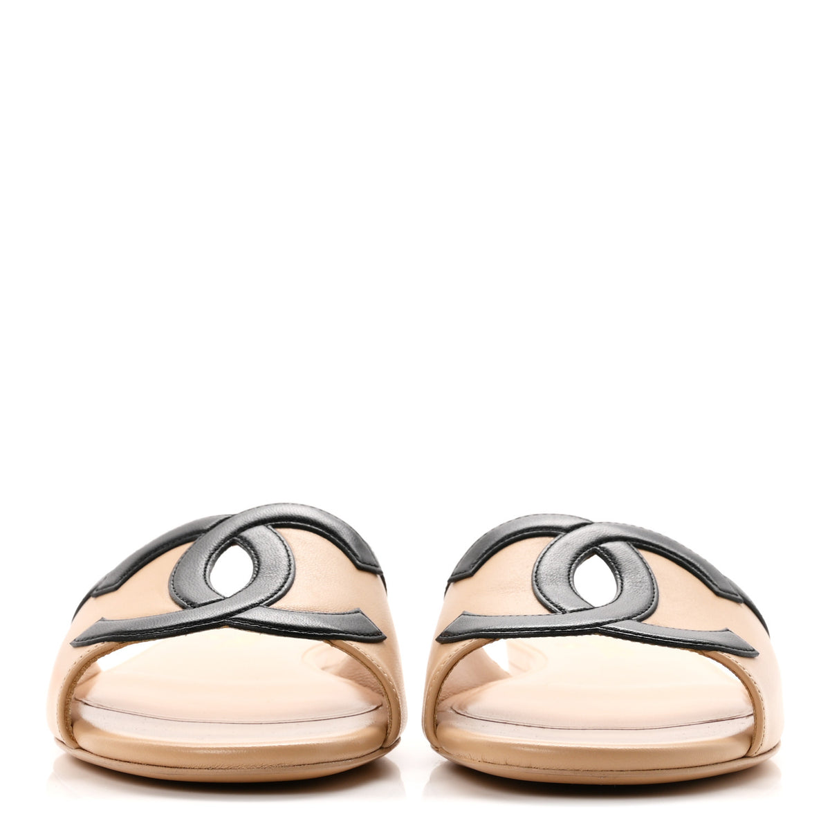 Lambskin CC Cutout Sandal Mules 37.5 Beige Black