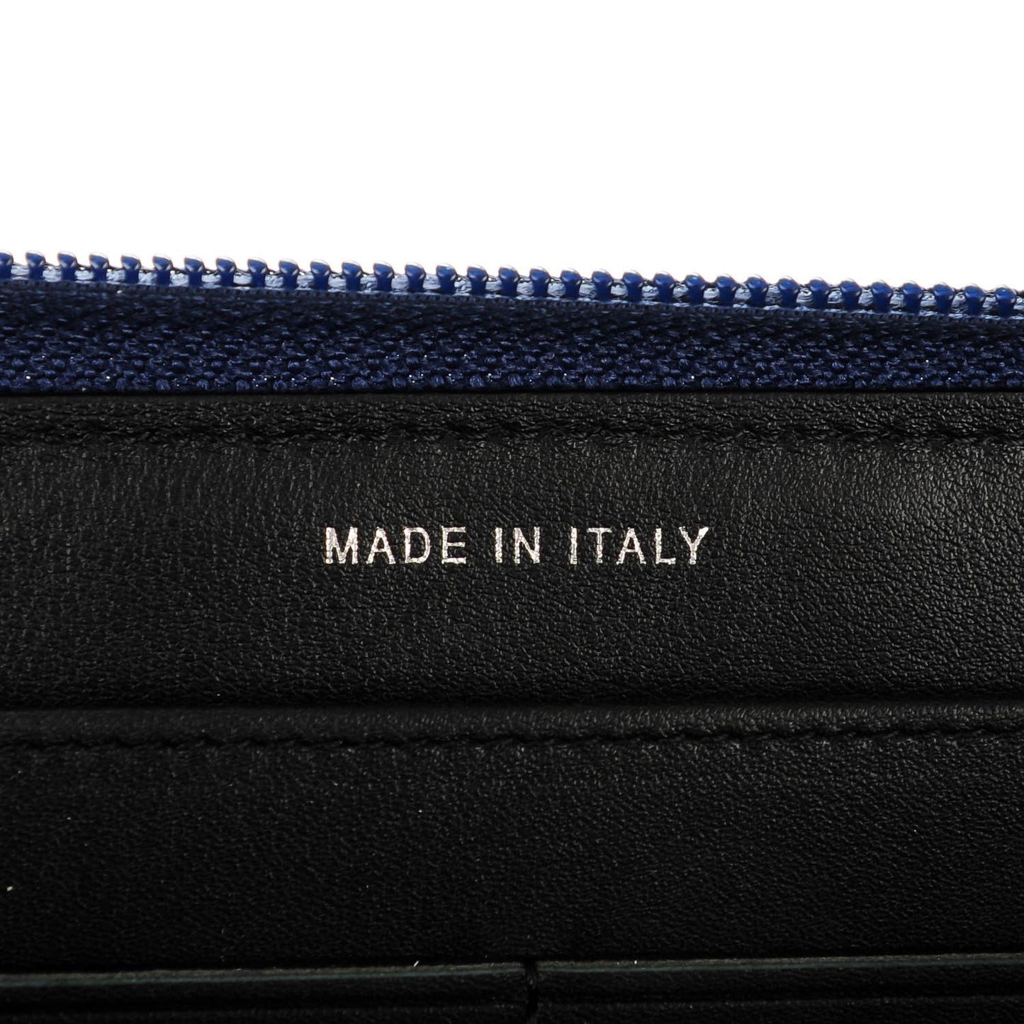 Calfskin Large Bi-Color Zip Around Boy Wallet Black Navy
