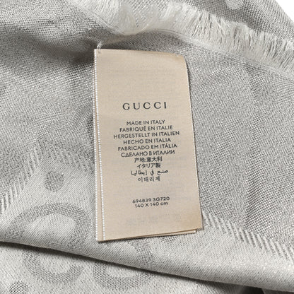 Gucci Wool Silk Jacquard Lame GG Monogram Atarest Lux Square Shawl Graphite Silver 2 of 3