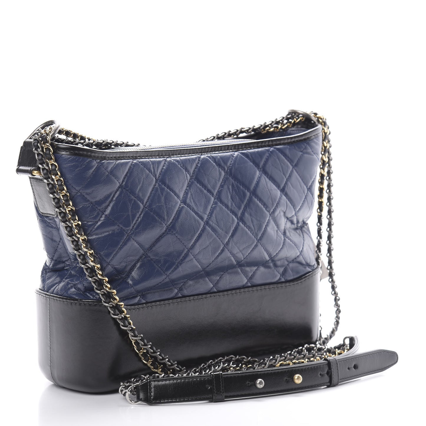Aged Calfskin Quilted Medium Gabrielle Hobo Navy Black