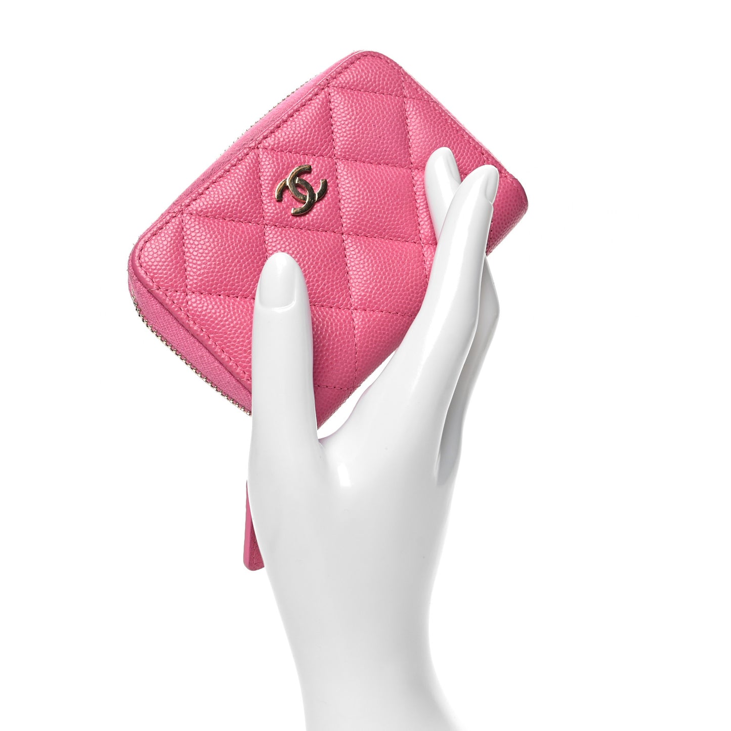 Caviar Quilted Zip Coin Purse Pink