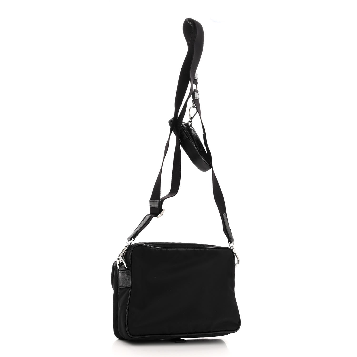 Prada Re-Nylon Saffiano Pocket Single Snap Buckle Shoulder Bag Black 2 of 9