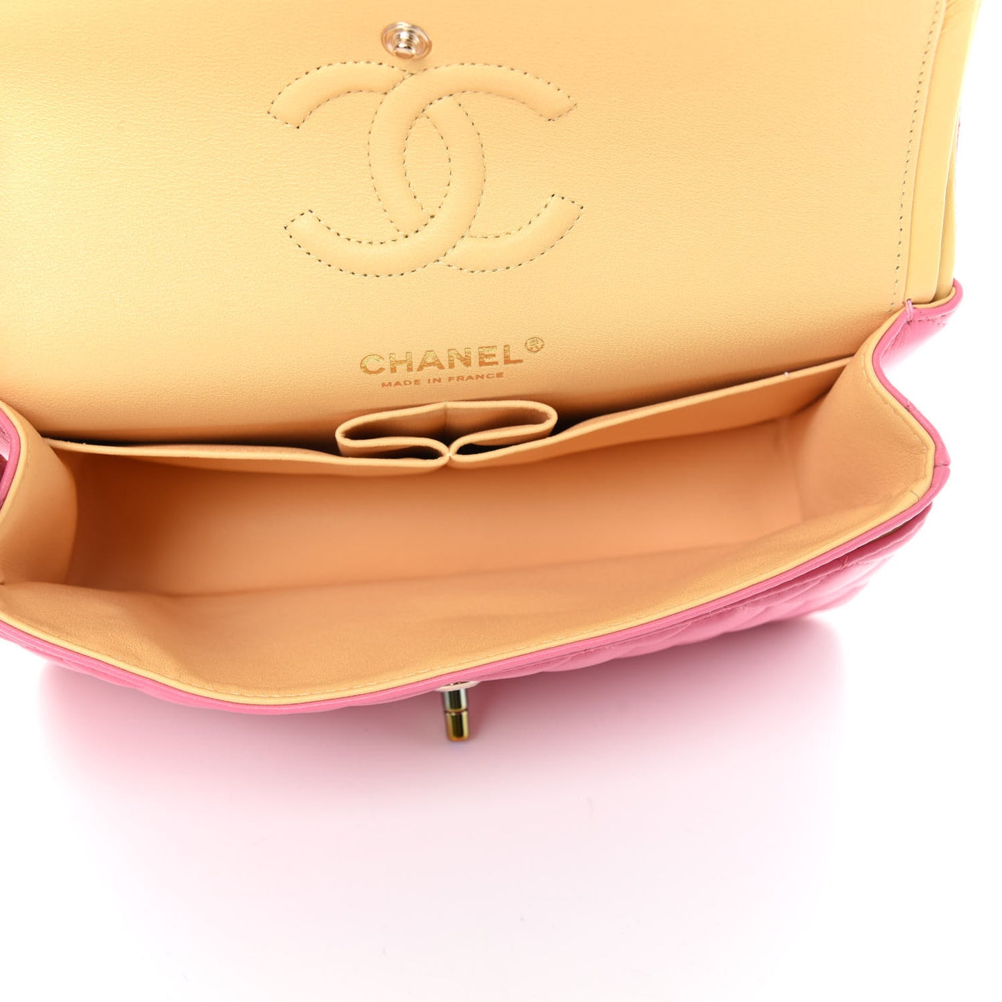 Lambskin Quilted Small Double Flap Pink Yellow