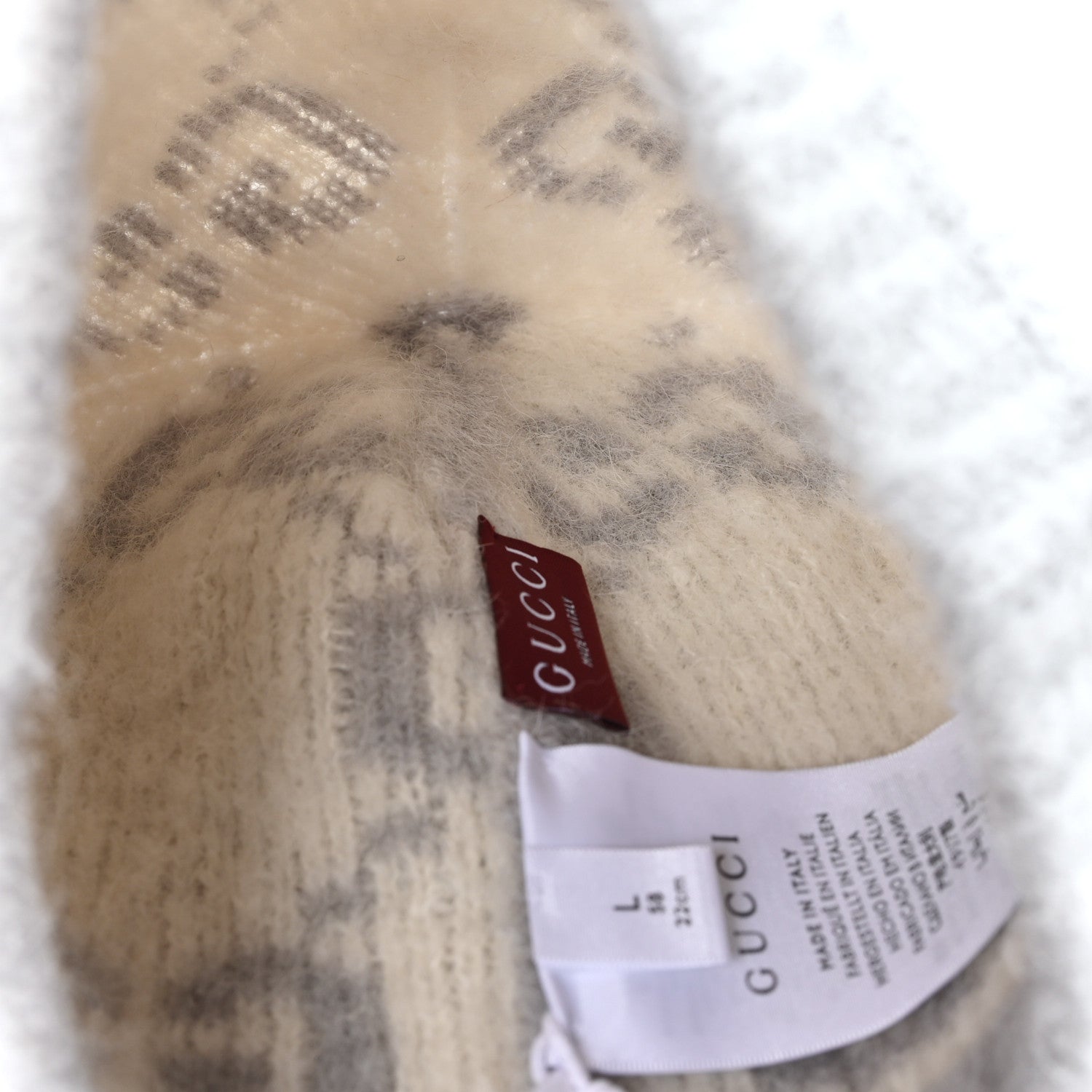 Gucci Alpaca Blend GG Beanie Hat L Light Grey White 4 of 5