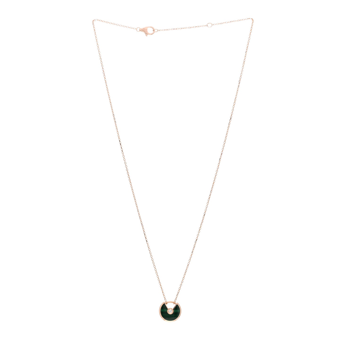 18K Pink Gold Diamond Malachite XS Amulette de Cartier Pendant Necklace