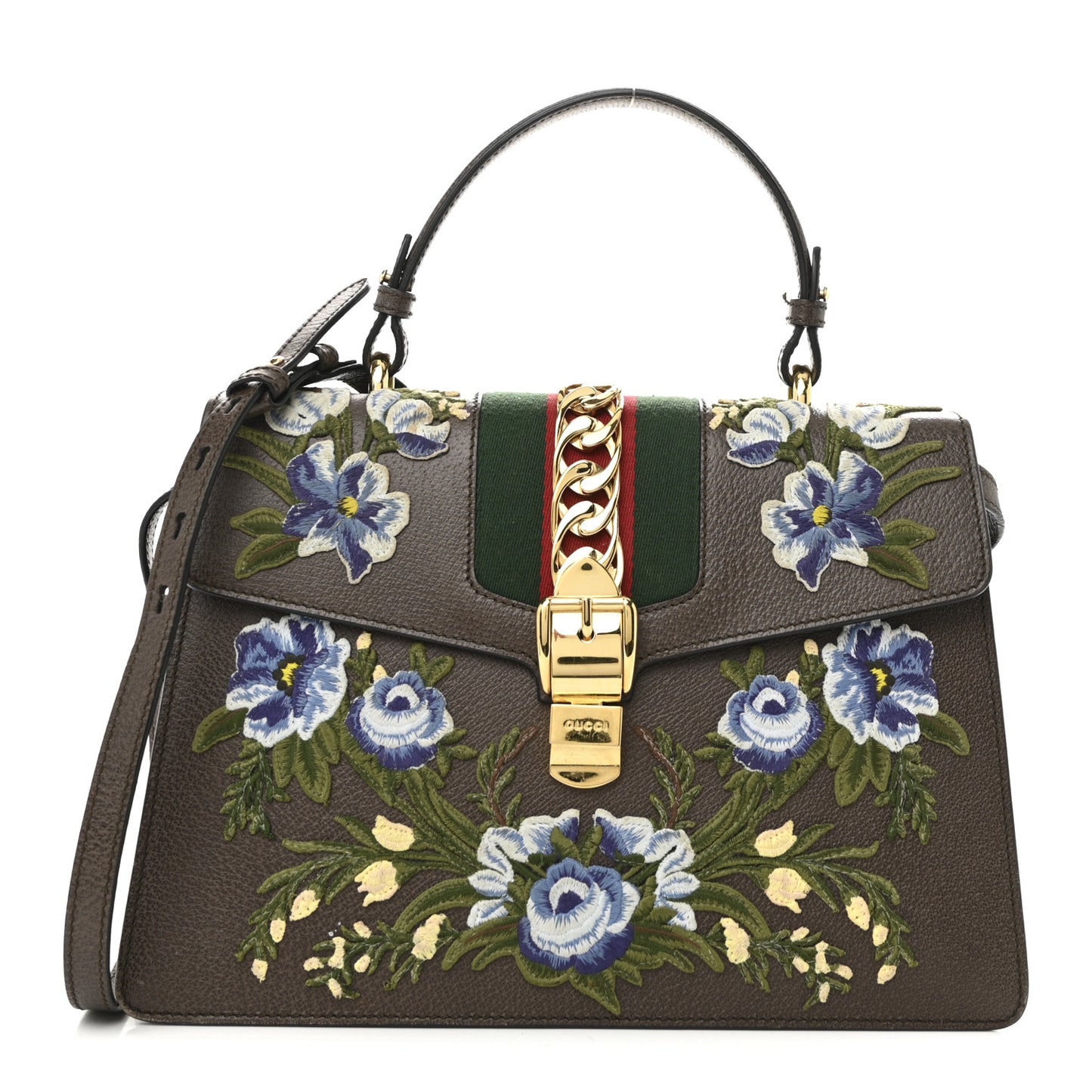Calfskin Embroidered Medium Sylvie Top Handle Bag New Acero Multicolor