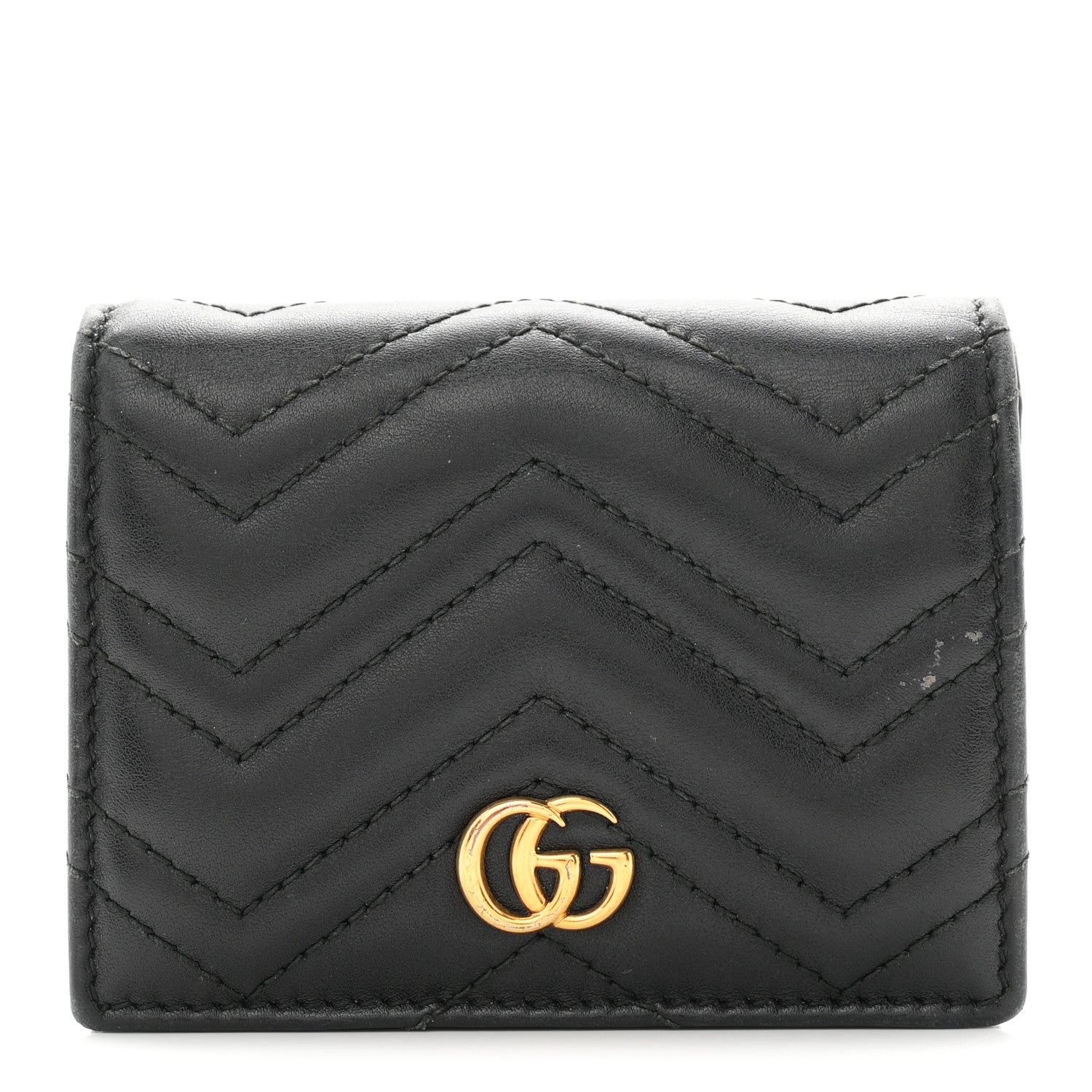 Gucci Calfskin Matelasse GG Marmont Card Case Wallet Black 1 of 8