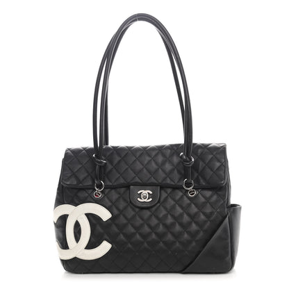 Chanel Calfskin Quilted Large Cambon Flap Black White 1 of 11