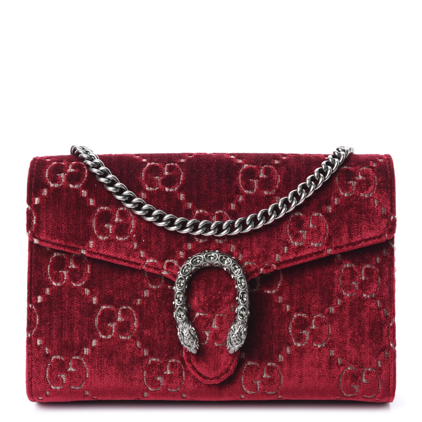 Velvet GG Monogram Mini Dionysus Chain Wallet Red Cipria