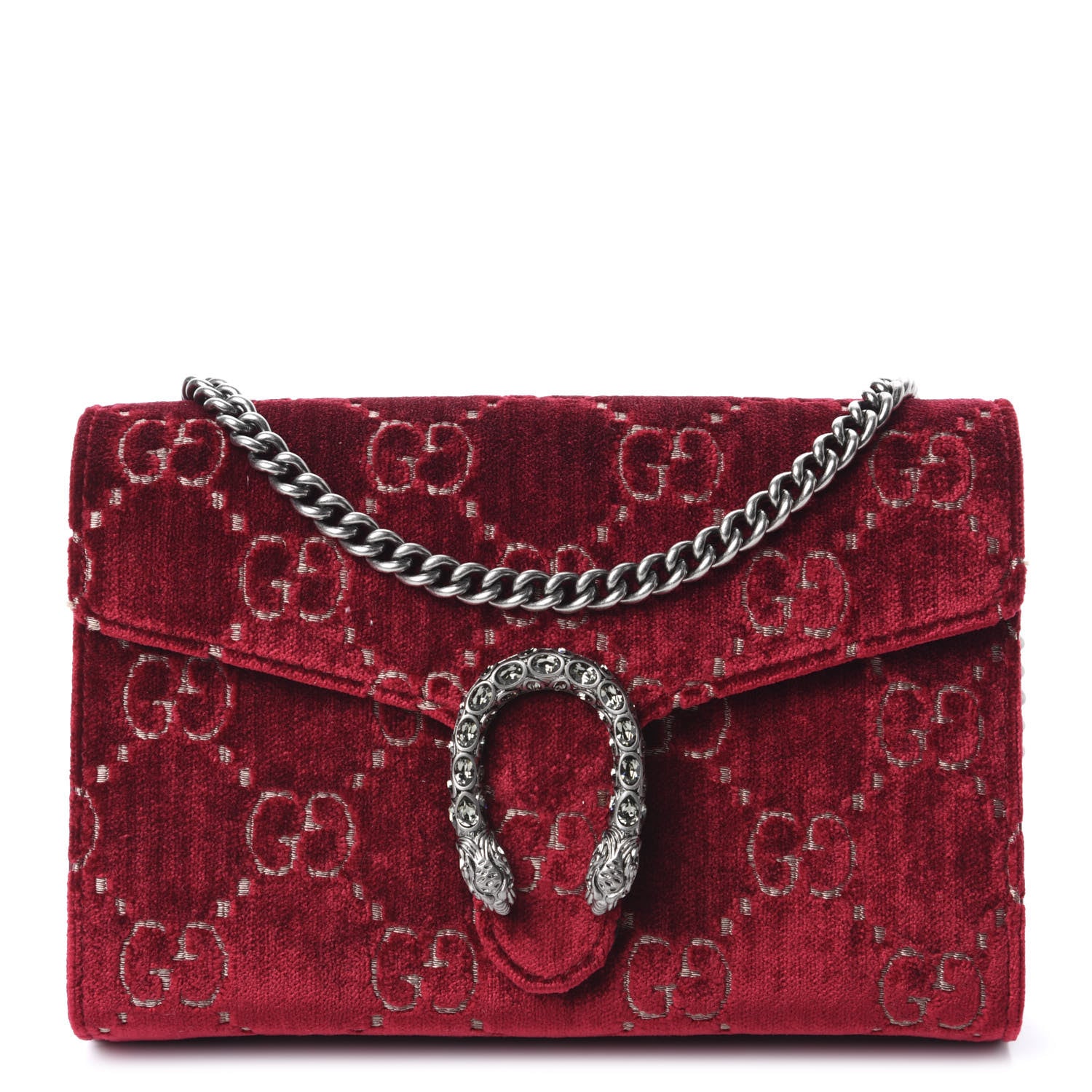 Gucci Velvet GG Monogram Mini Dionysus Chain Wallet Red Cipria 1 of 11