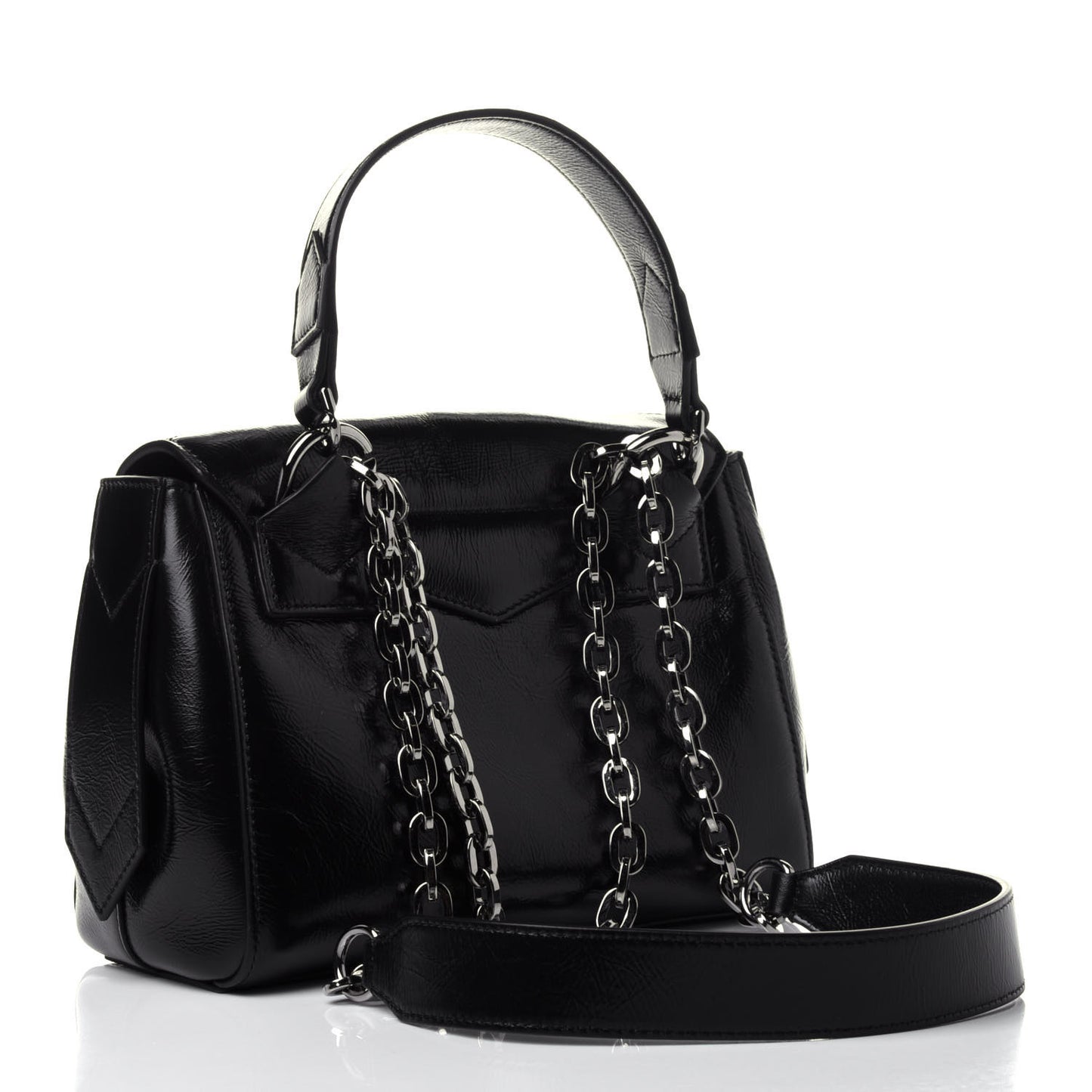 Creased Patent Calfskin Small ID Flap Black