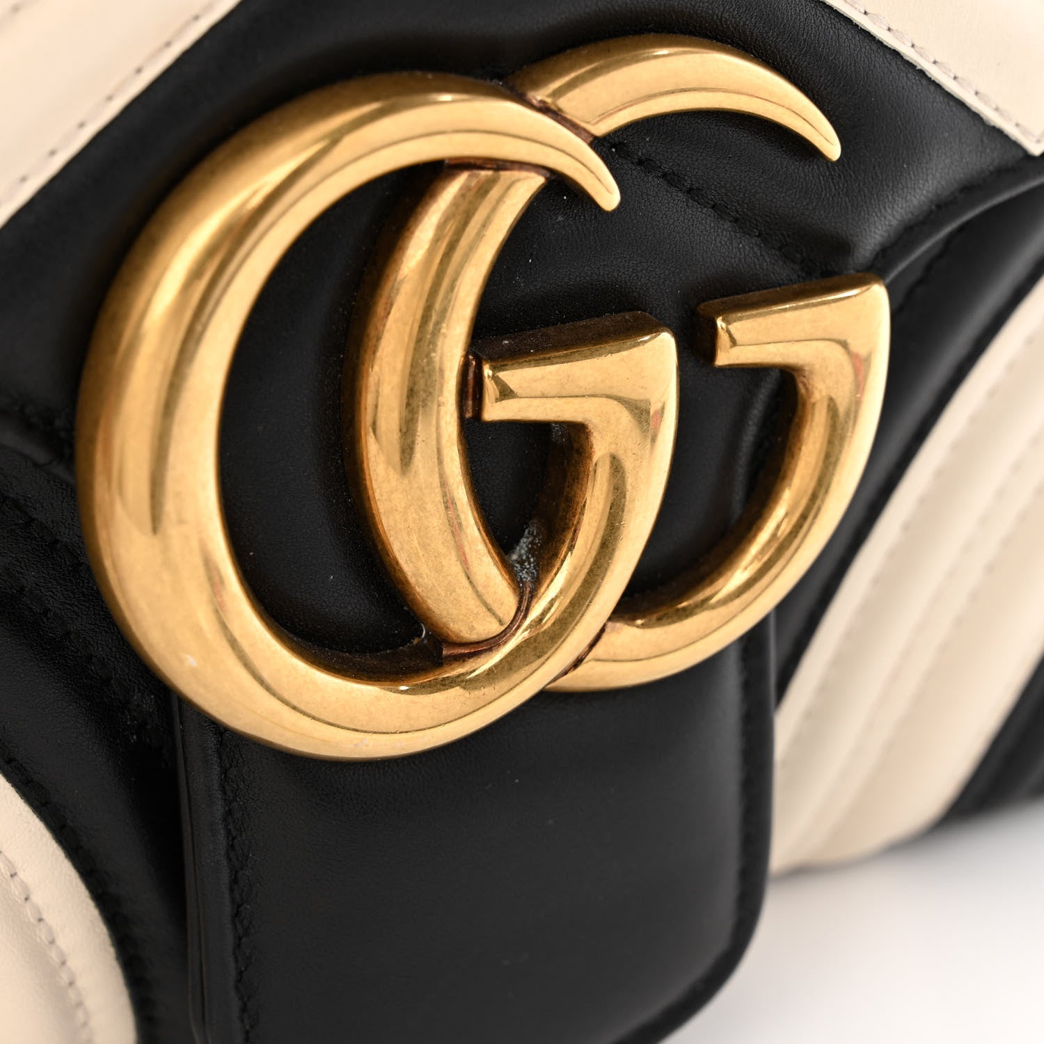 Gucci Calfskin Matelasse Medium GG Marmont Shoulder Bag Black White 14 of 15