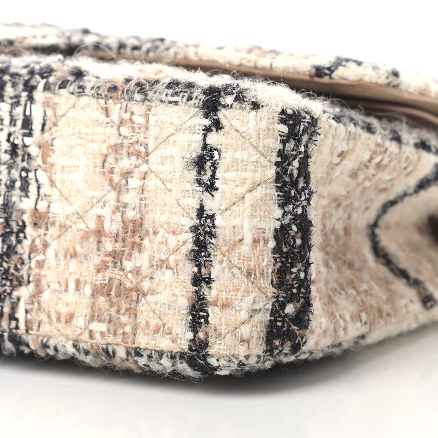 Tweed Quilted Medium Double Flap Beige White Black