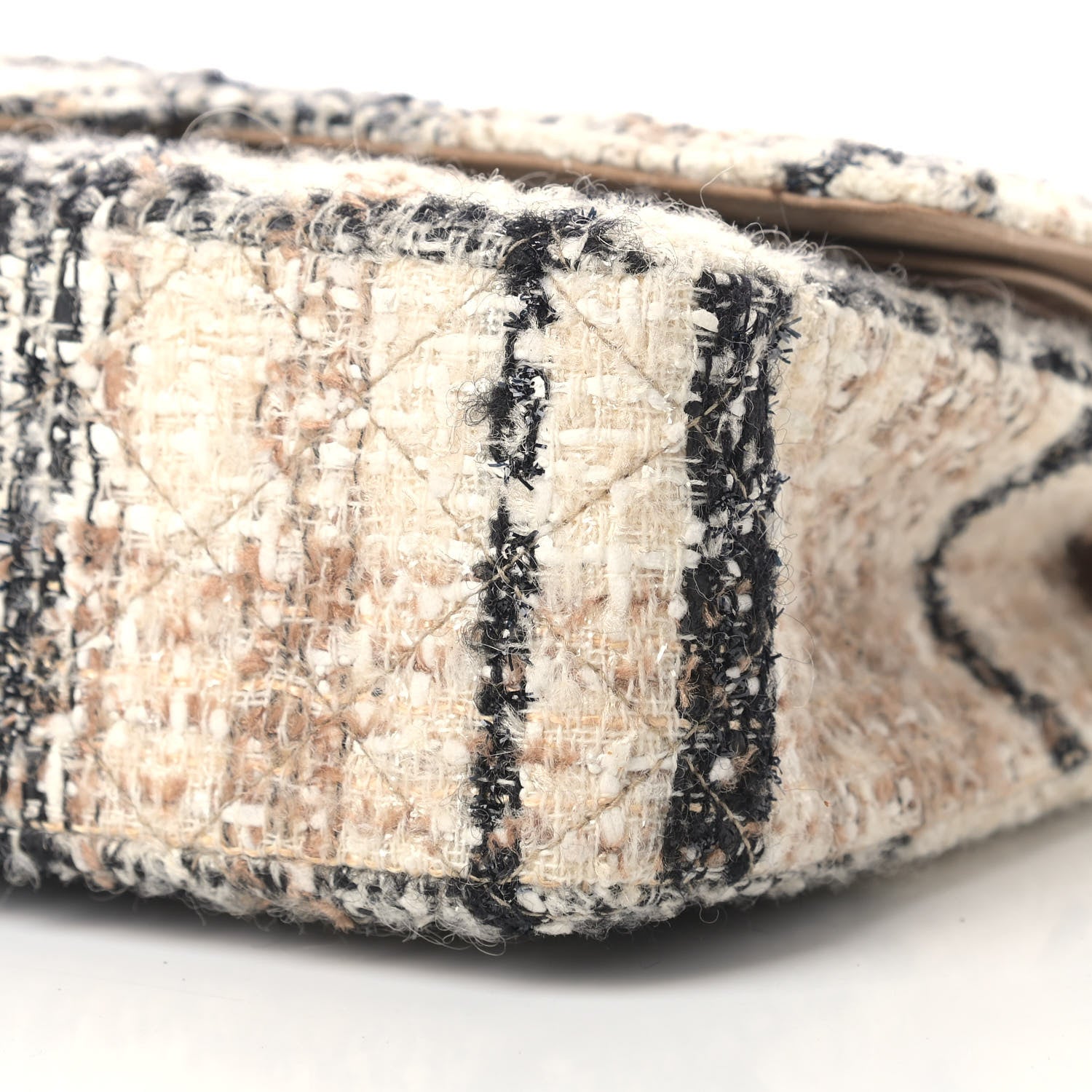 Chanel Tweed Quilted Medium Double Flap Beige White Black 9 of 12