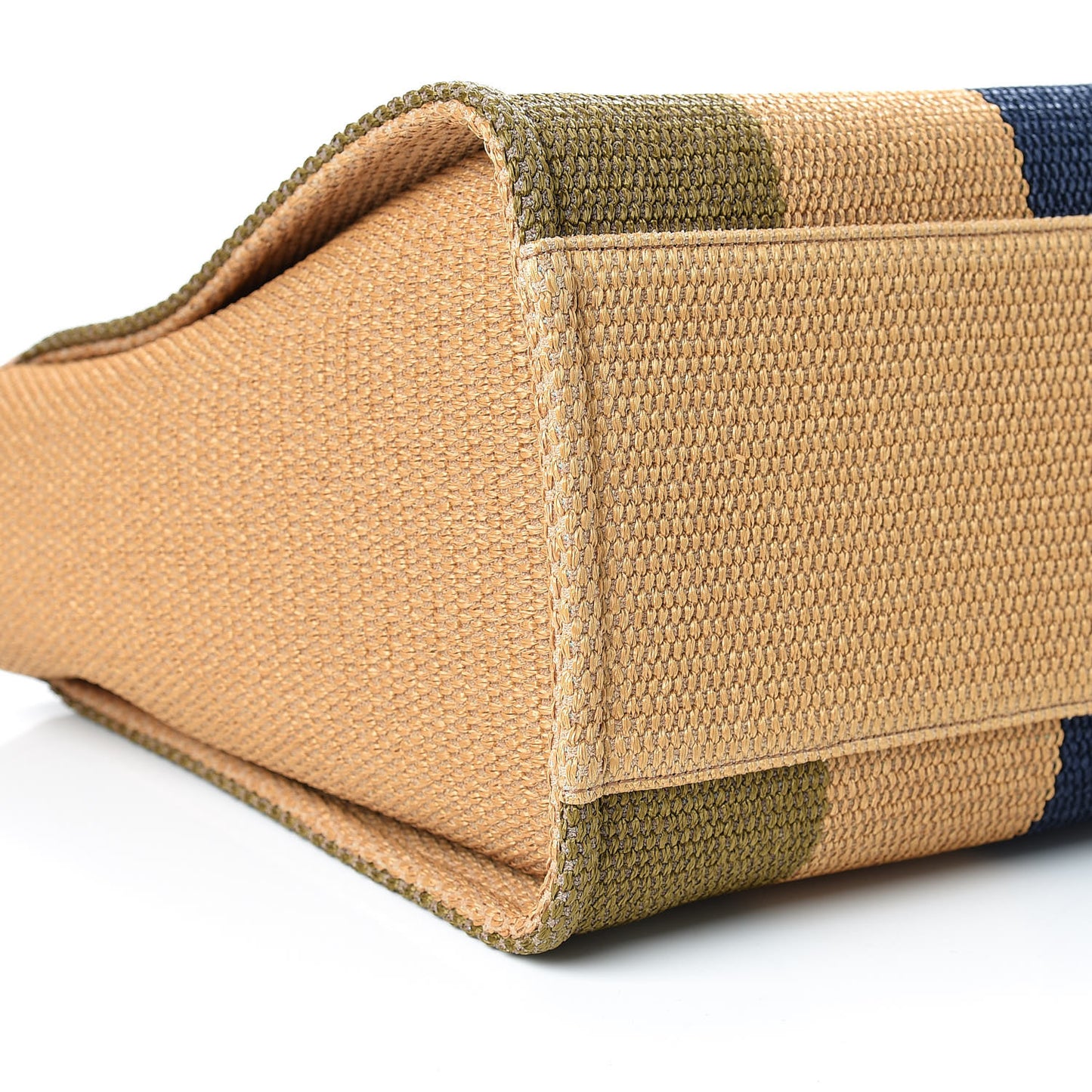 Straw Raffia Calfskin Striped Large Deauville Tote Khaki Beige Navy Blue