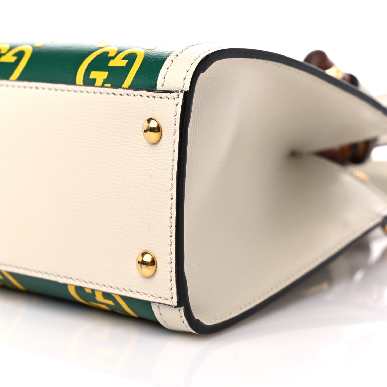 Gucci Azalea Calfskin GG Monogram Bi-Color Debossed Mini Diana Tote Bag Emerald Stone Topaz Mystic White 8 of 9