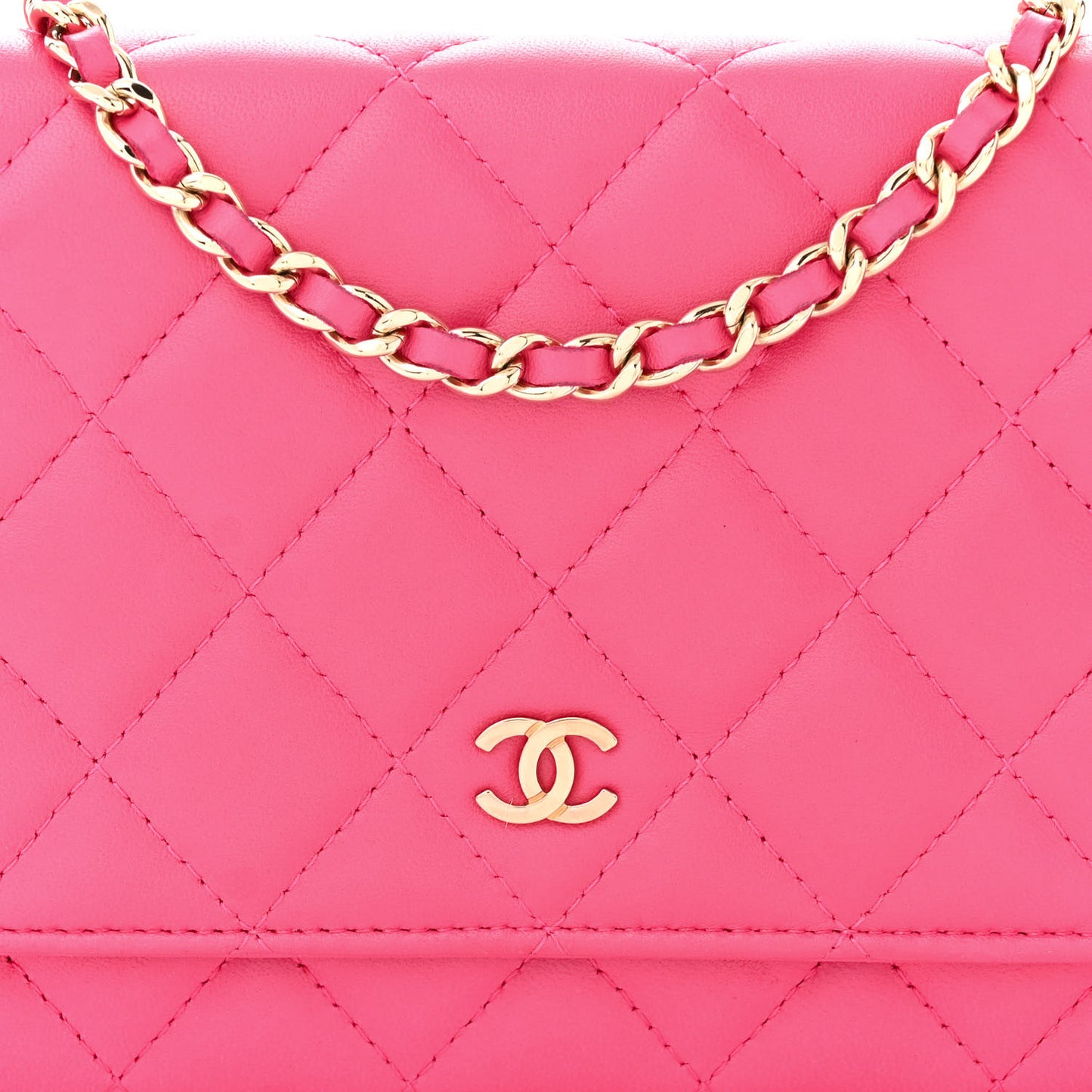 Lambskin Quilted Wallet On Chain WOC Dark Pink