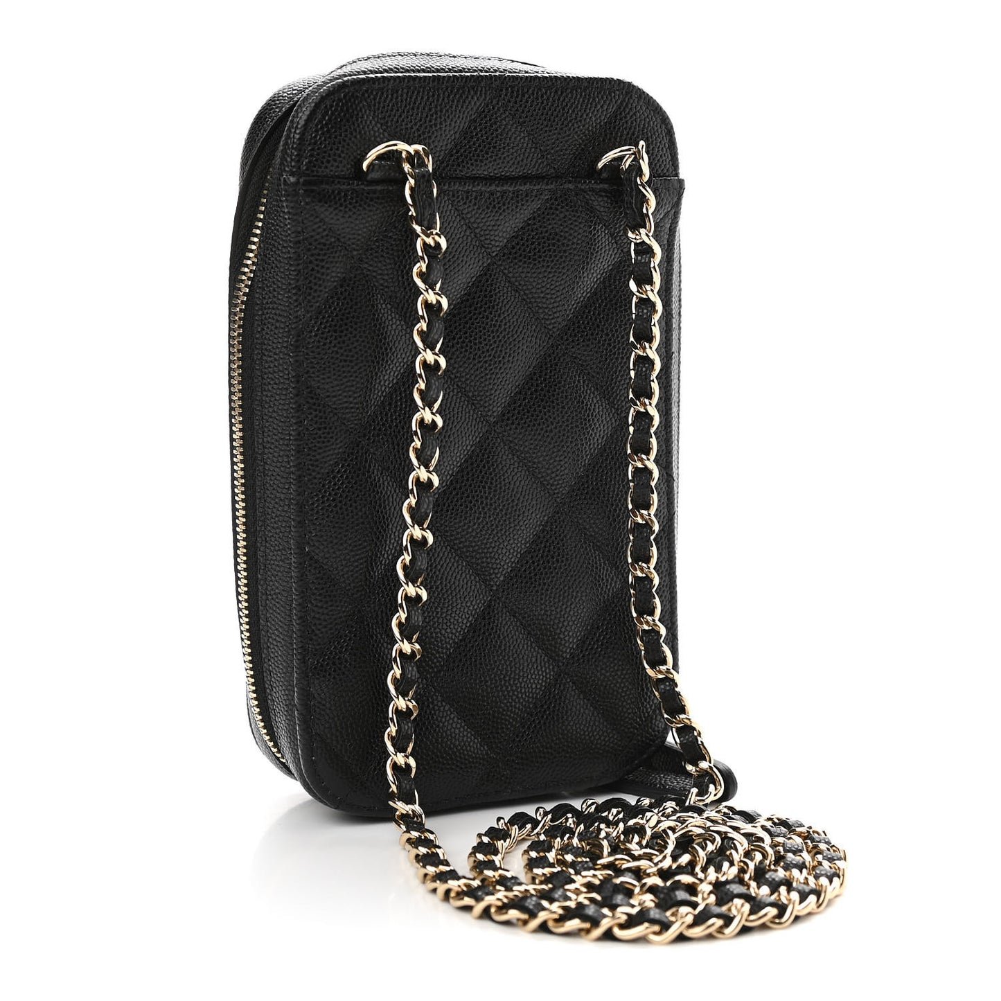 Caviar Quilted Phone Holder Wallet On Chain WOC Black
