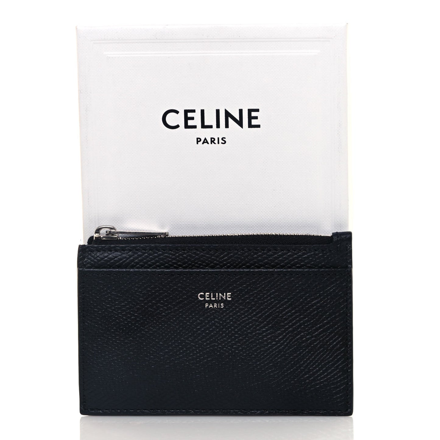 Grained Calfskin Zipped Card Holder Black